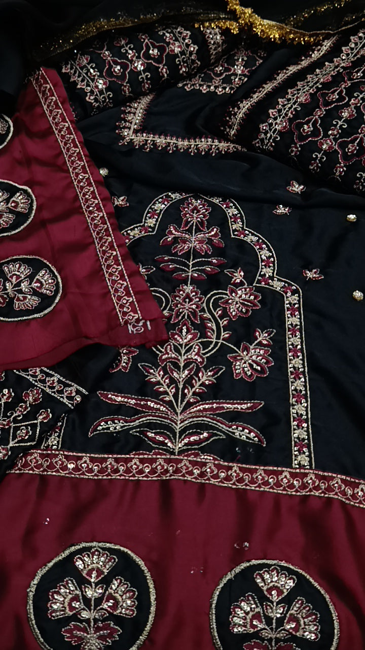 3pc Silk faseeh black silk