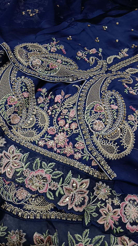 3pc slits blue boutique style silk