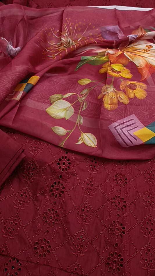 3pc Johra Mehroon Angaan lawn