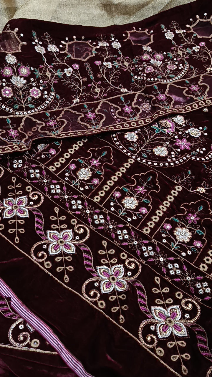 3pc uk velvet mehroon