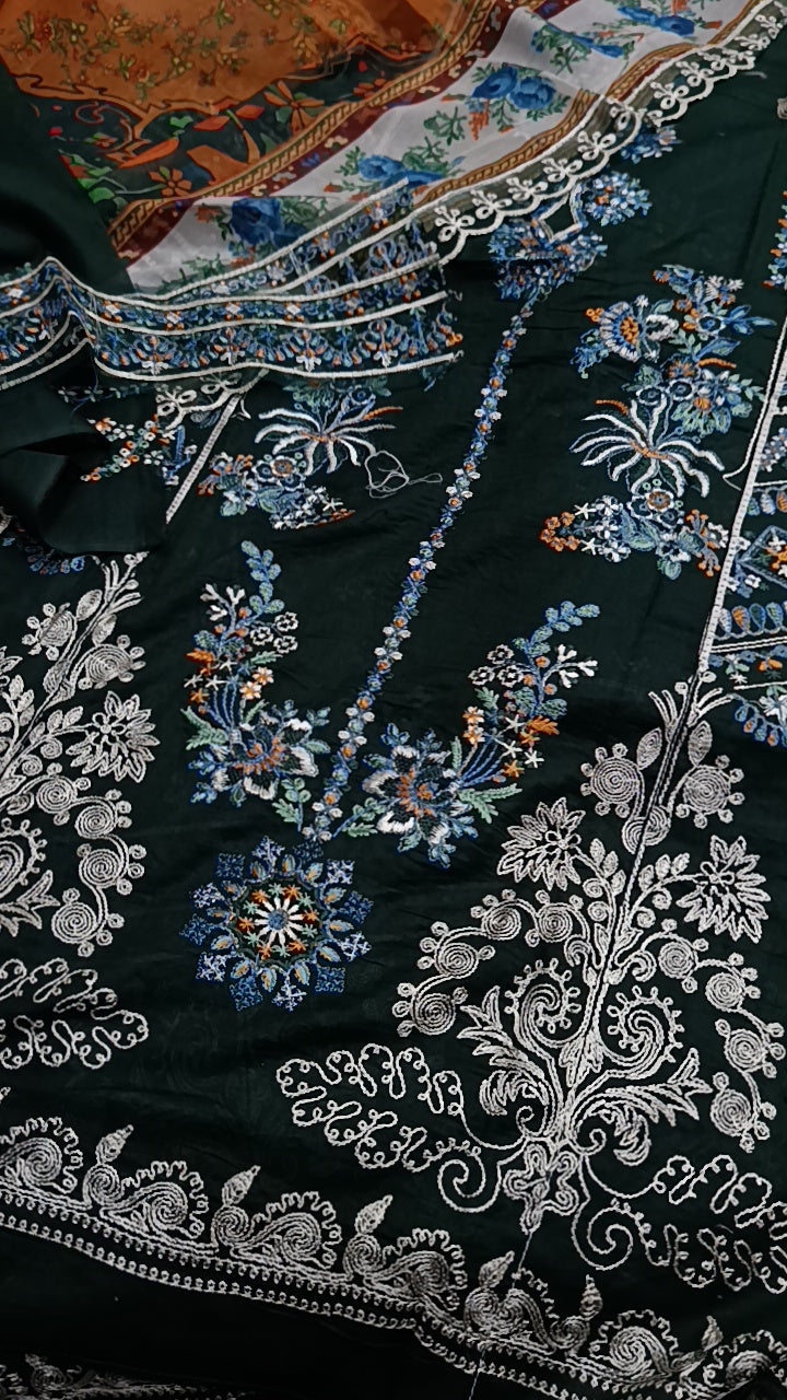 3pc Hussain rehar green Stella lawn