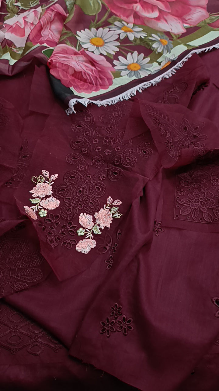 3pc Farsha mehroon neck