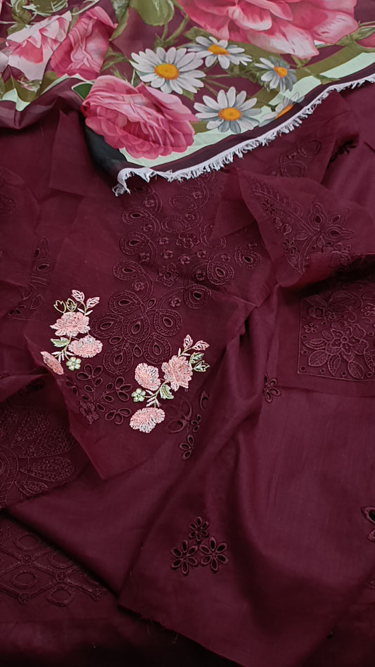 3pc Farsha mehroon neck
