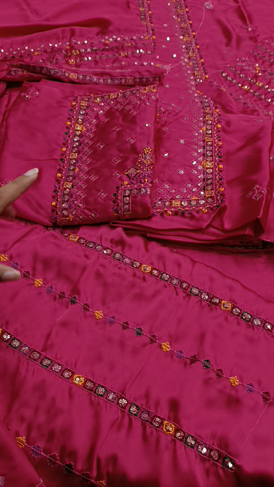 2pc fershi set shocking pink silk
