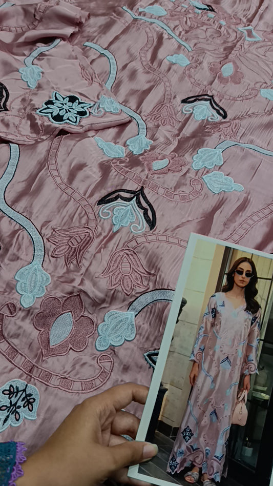 2pc Indigo rose Blush pink silk