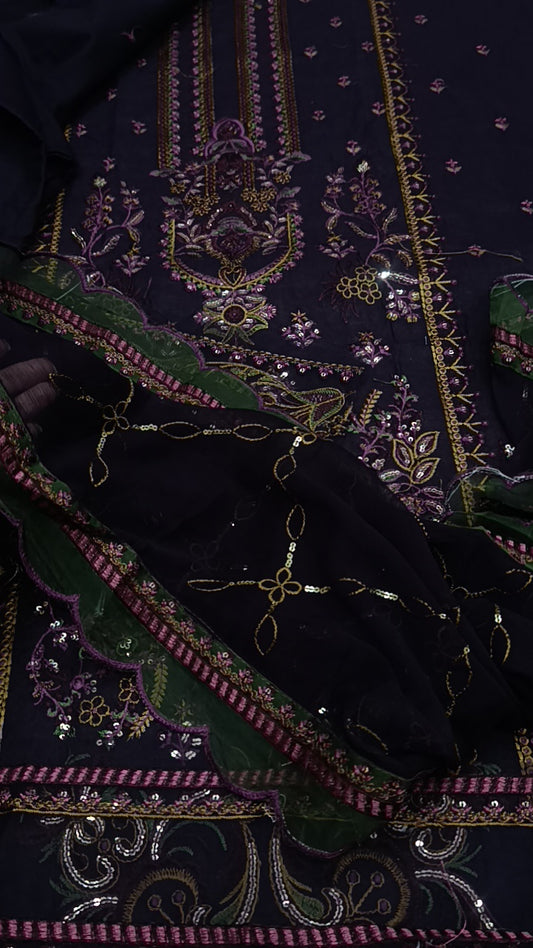 3pc chamkili magenta lawn