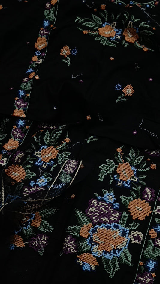3pc cross stitch black lawn