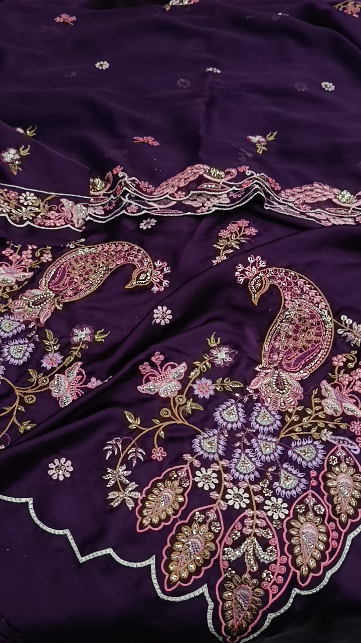 3pc peacock purple silk