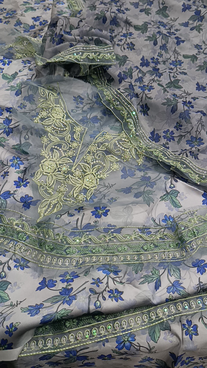 3pc Blue wild print lawn