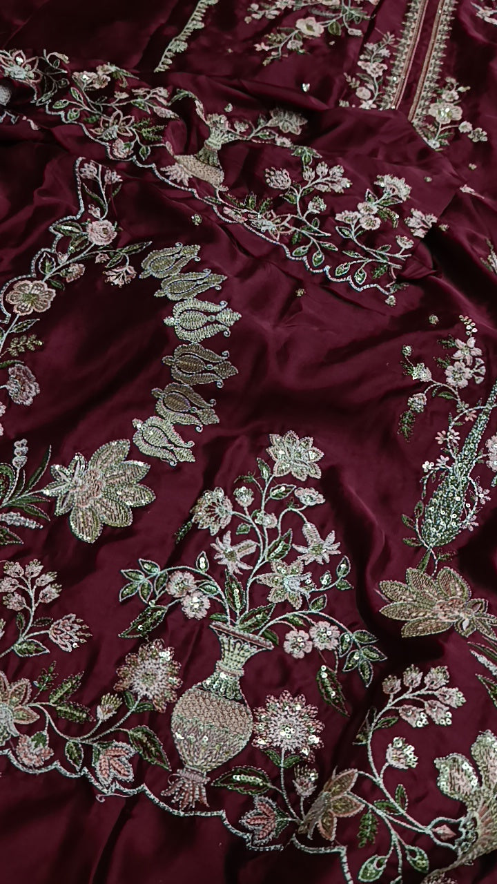 2pc mehroon Meera silk