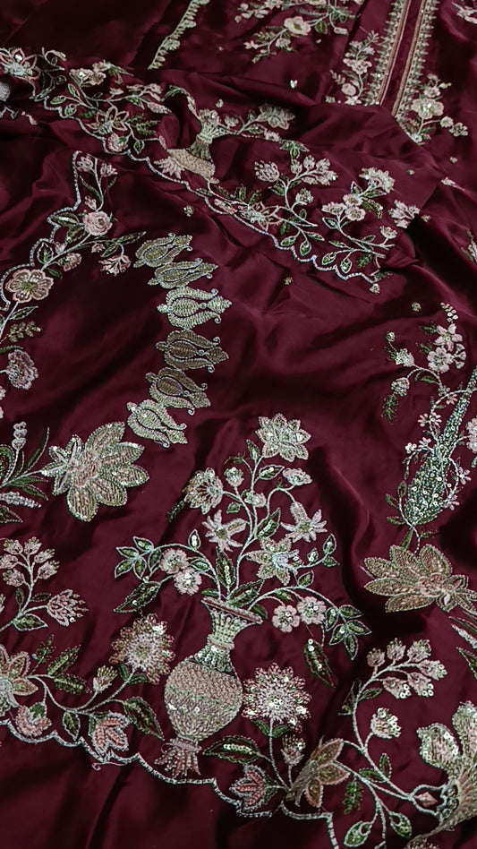 2pc mehroon Meera silk