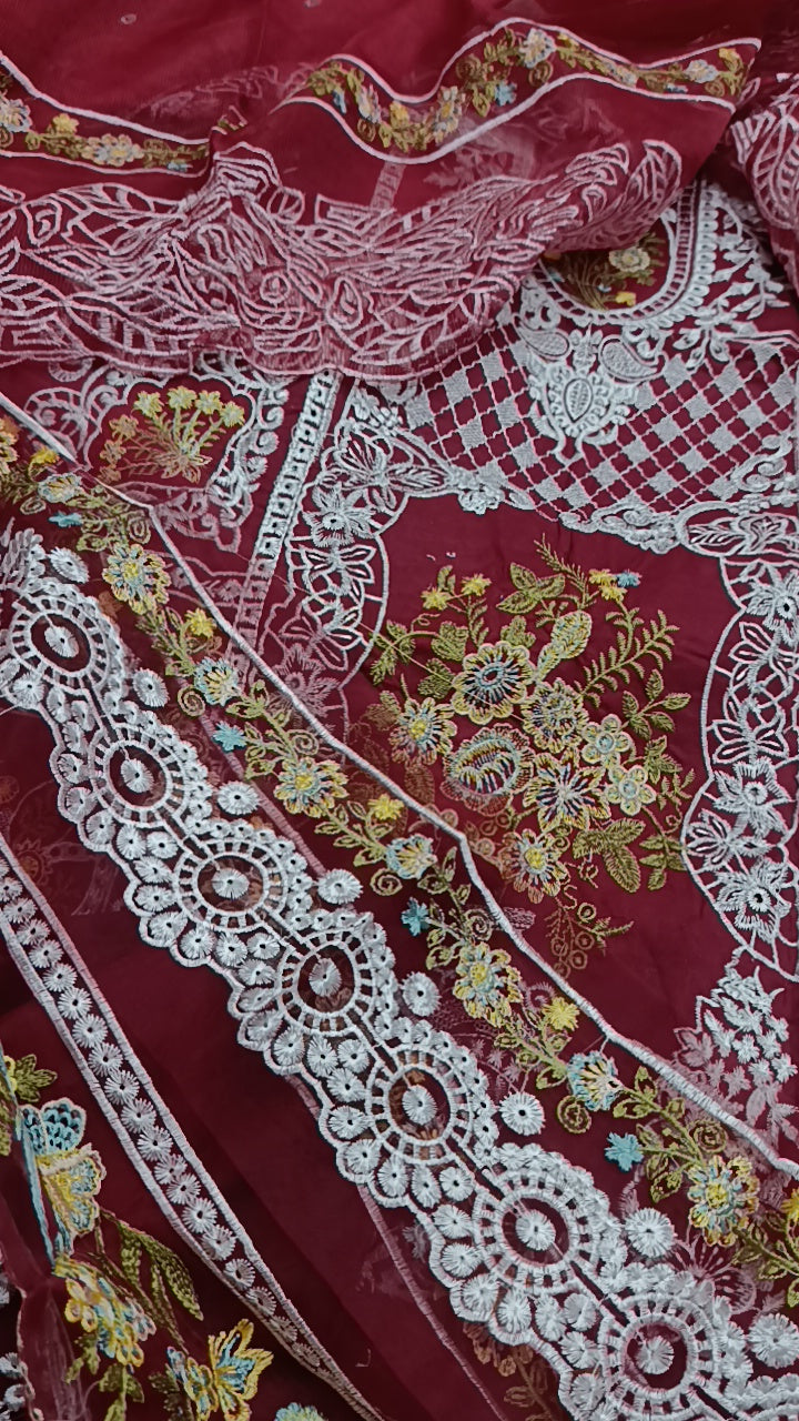 3pc Mahnur mehroon lawn