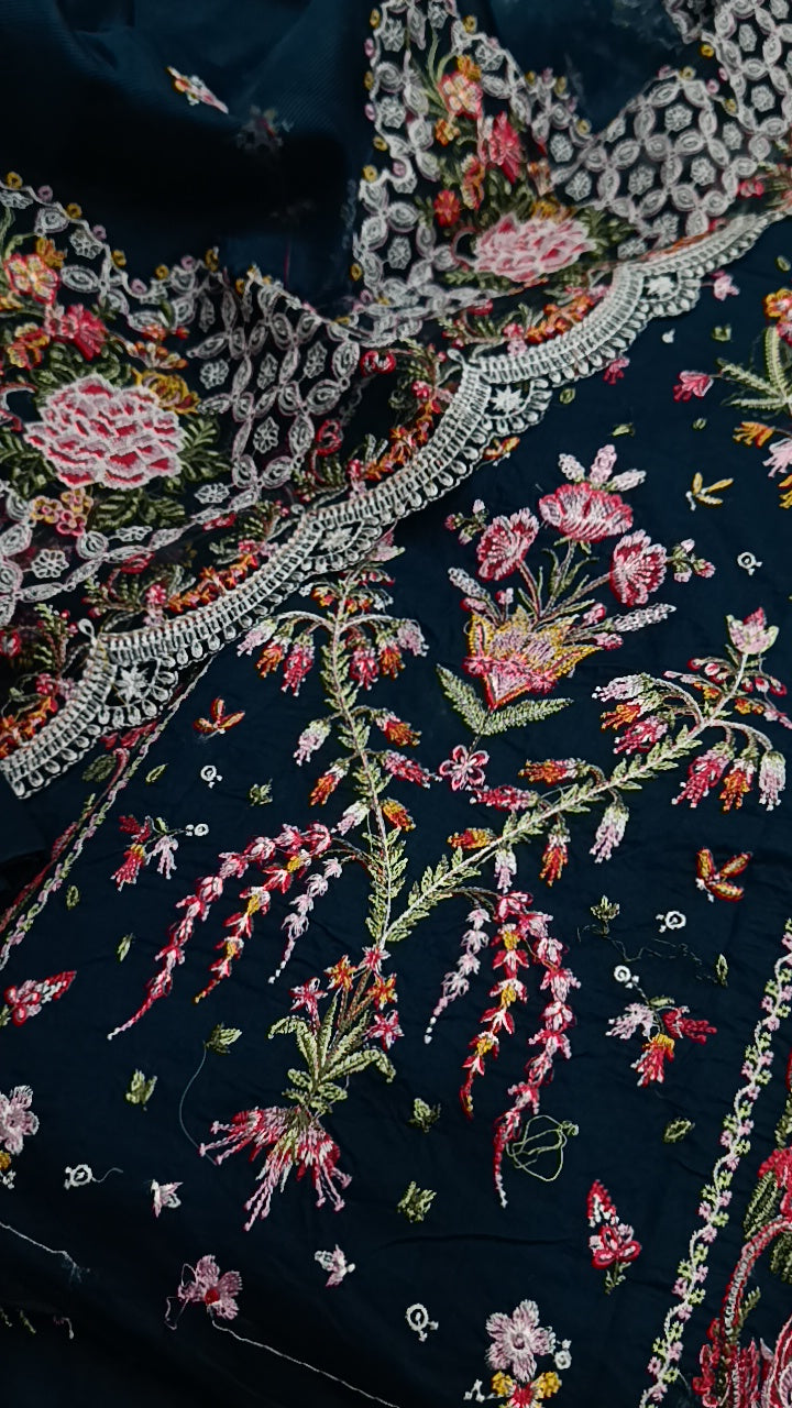 3pc qalamkhar blue hania  lawn
