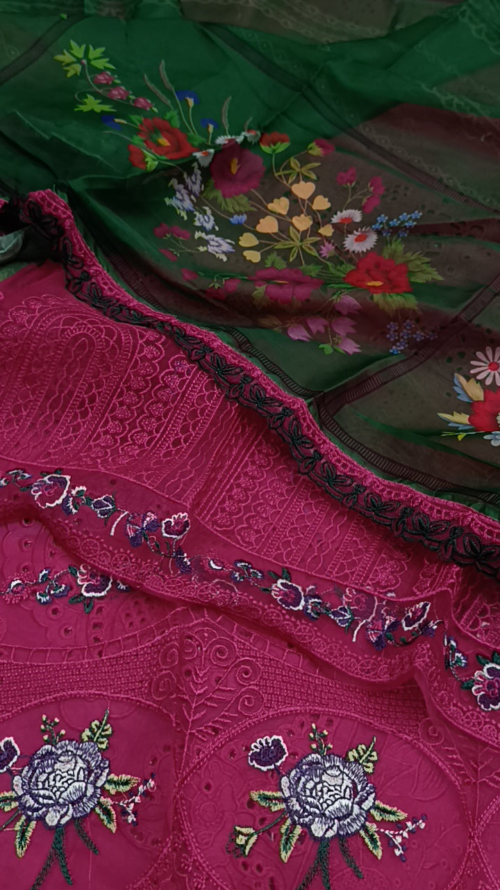 3pc green duppata lawn