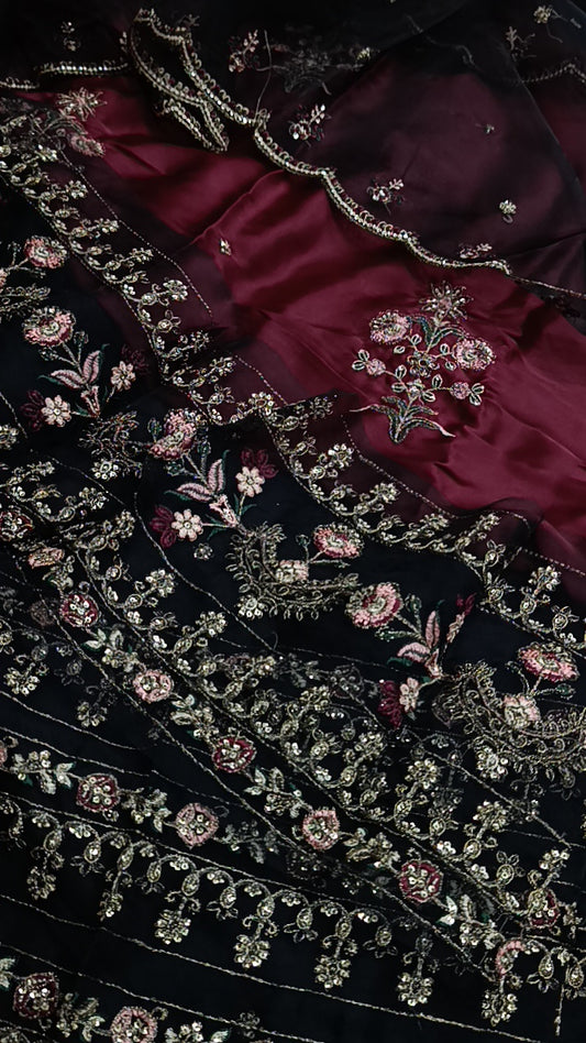 3pc niamal black mehroon silk