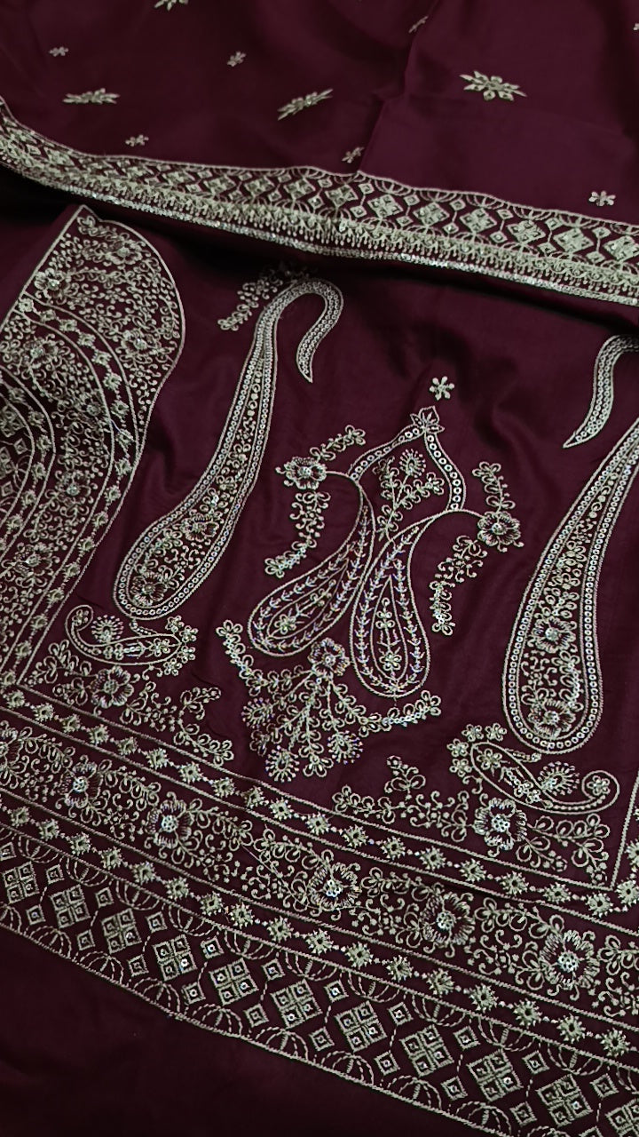 3pc mehroon sharaf  dhanak