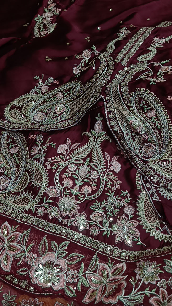 2pc slits mehroon boutique style silk