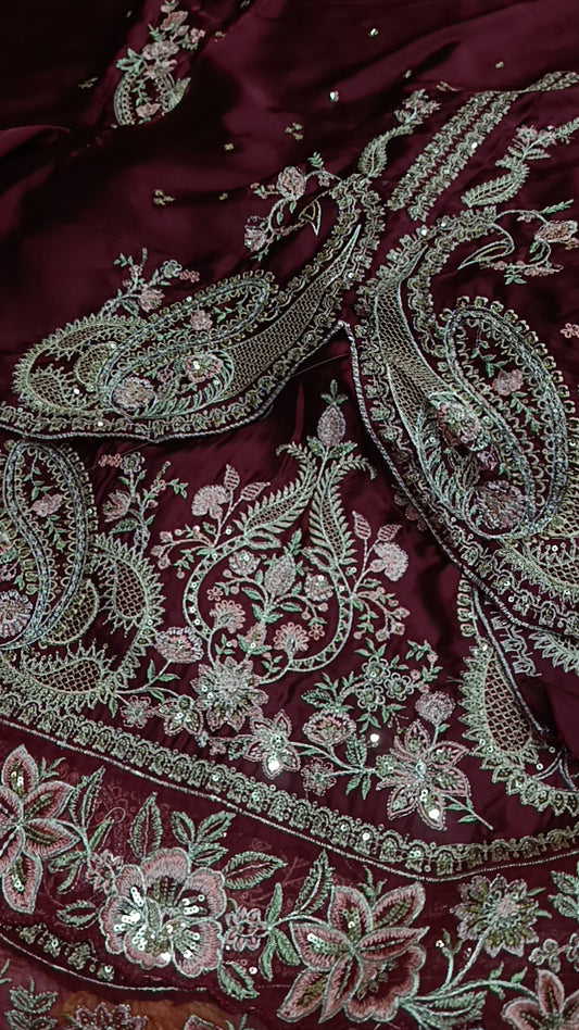 2pc slits mehroon boutique style silk