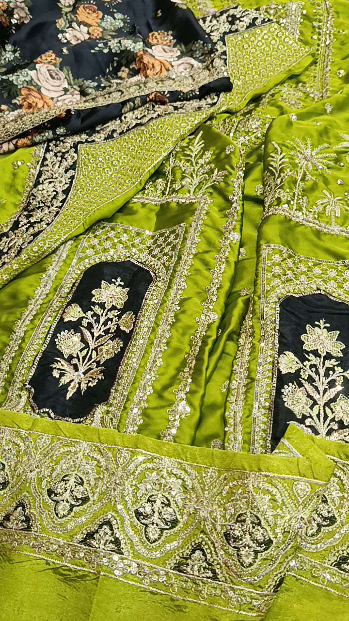 2pc Olive sage makhmal silk