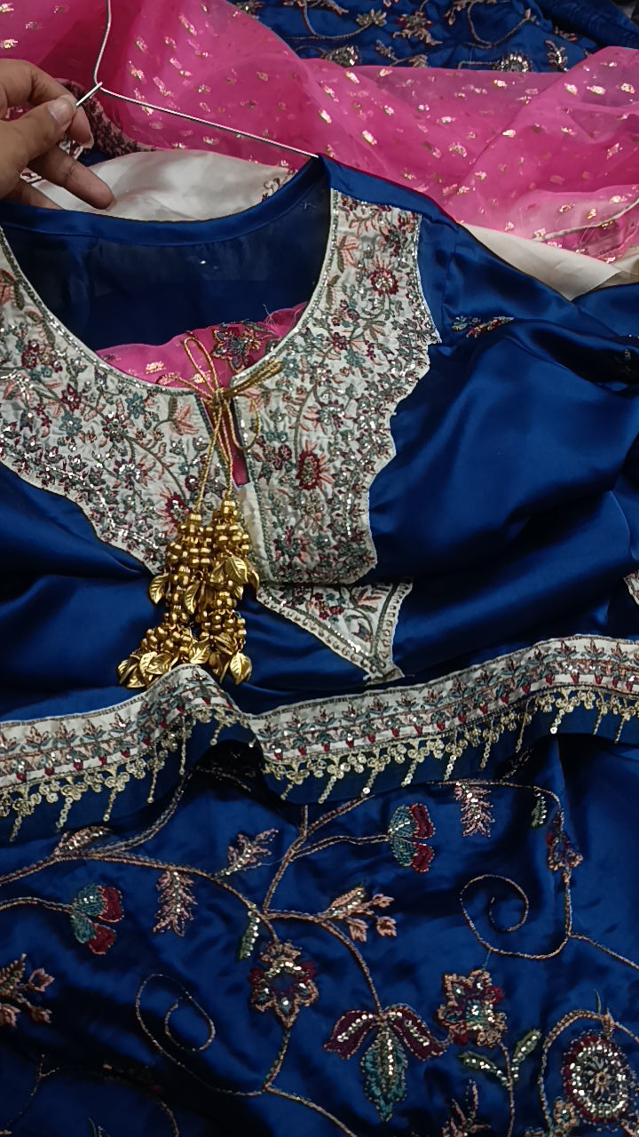 3pc kubra white blue silk