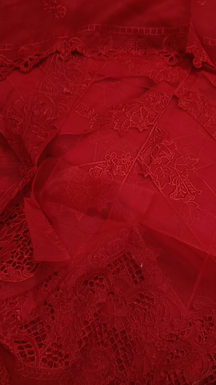 3pc stunning red maria lawn