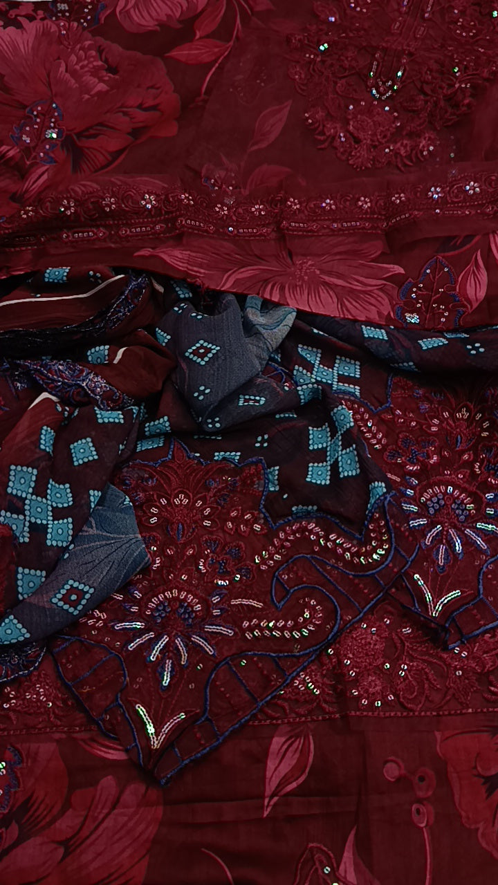 3pc Iznik maroon main street lawn