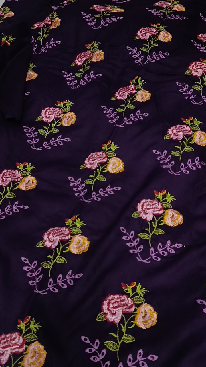 2pc Dhankh multi flowers purple