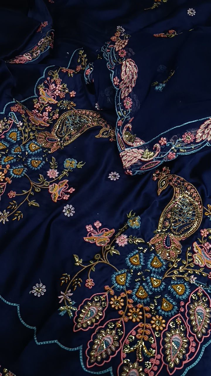 3pc blue peacock silk