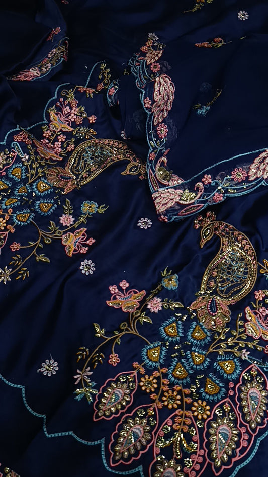 3pc blue peacock silk