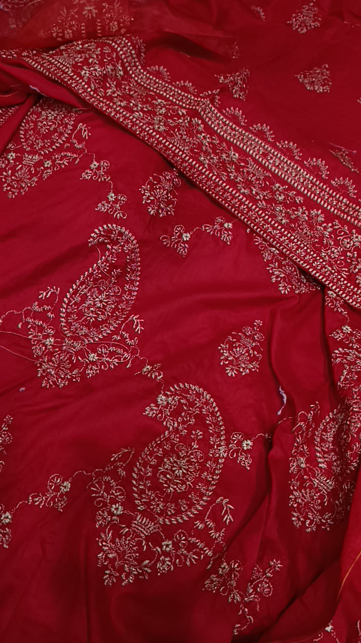 3pc red paan jaal lawn