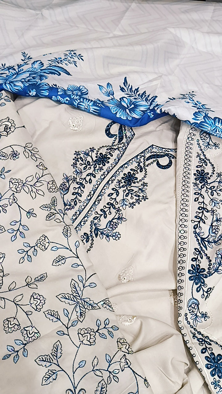 3pc batik white blue constant dhankh