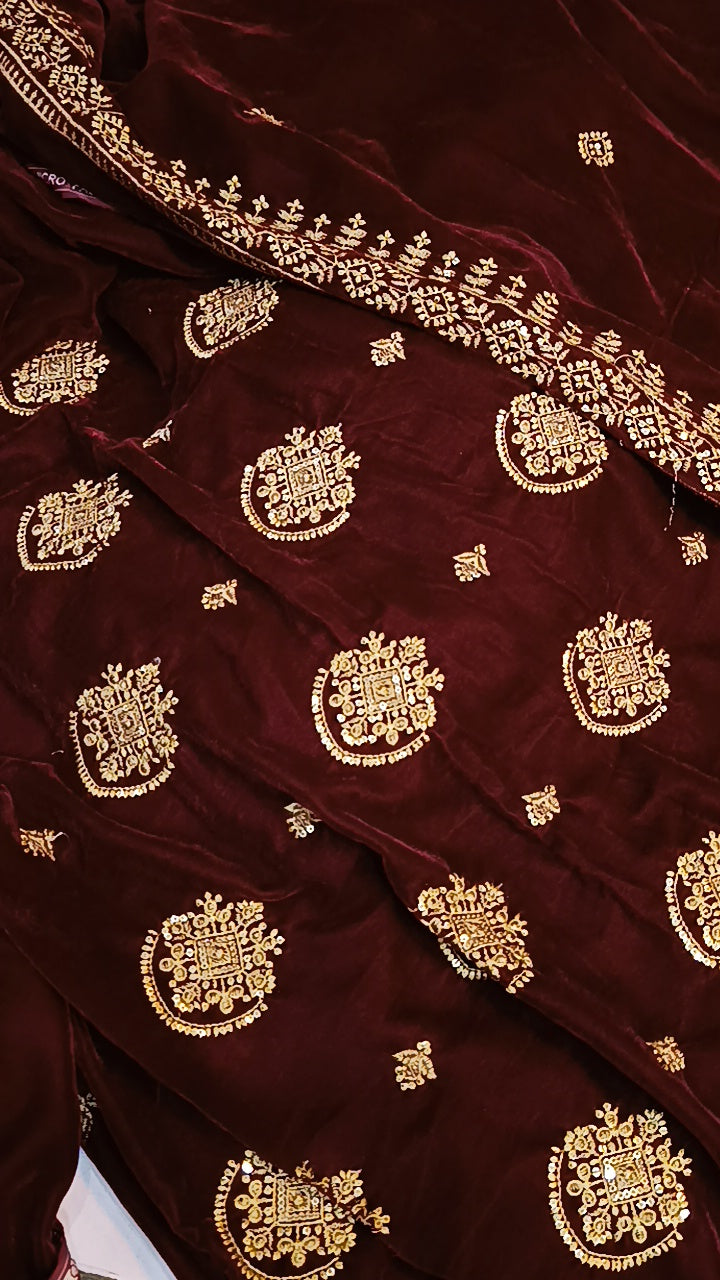 3pc velvet  Glamour mehroon