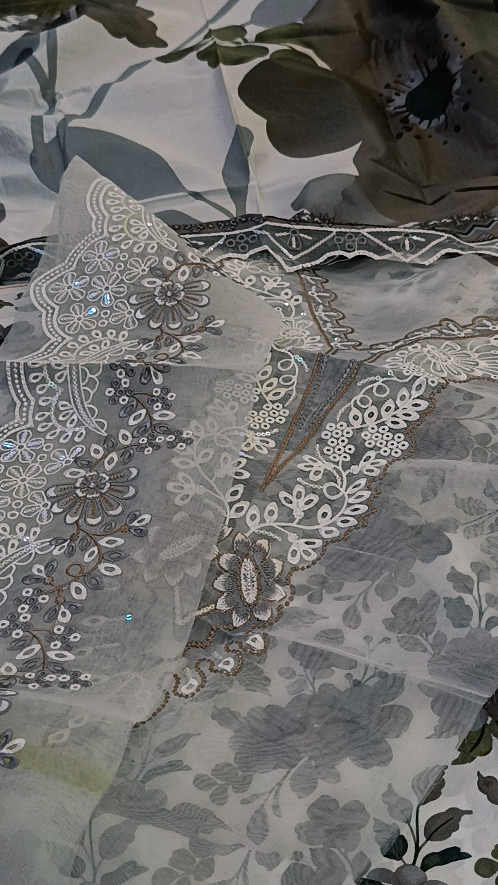 3pc grey floral print iznik leien