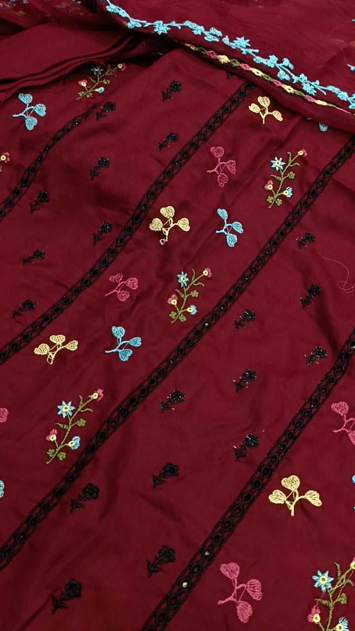 3pc dhankh mehroon kashan