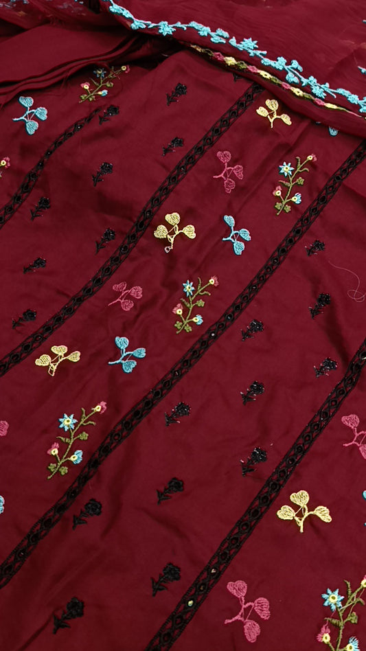 3pc dhankh mehroon kashan