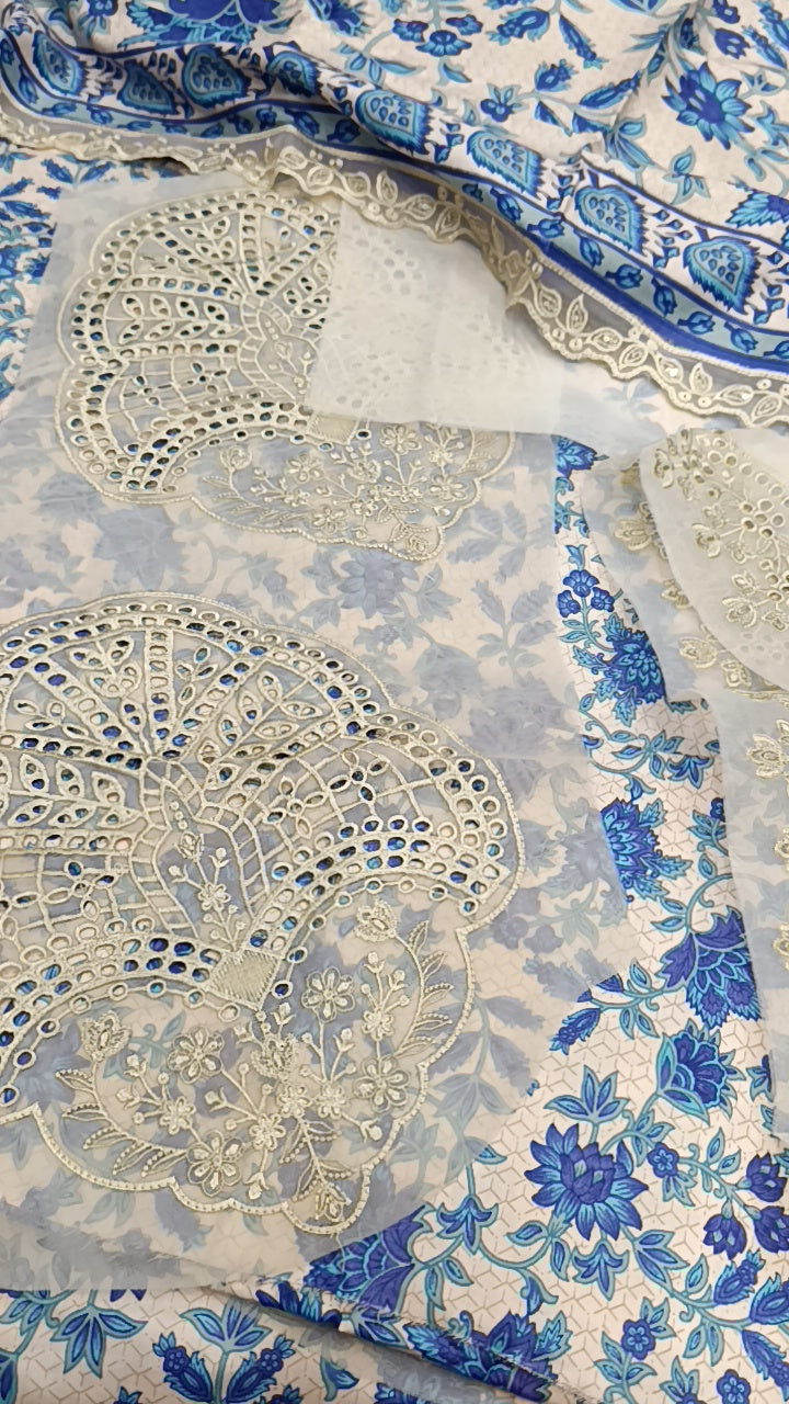 3pc double tone blue flowers leien