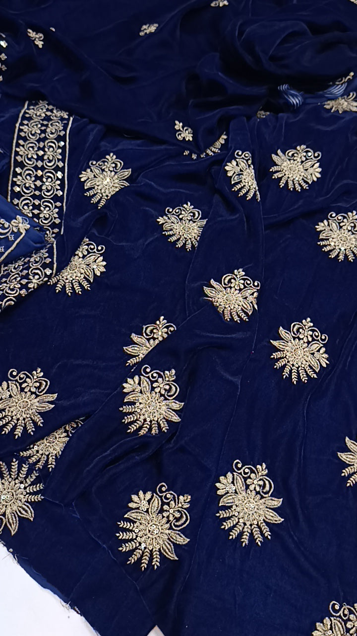 3pc velvet Bhool baliyah blue