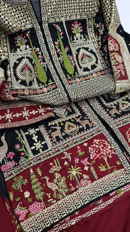 2pc stitched farah black silk