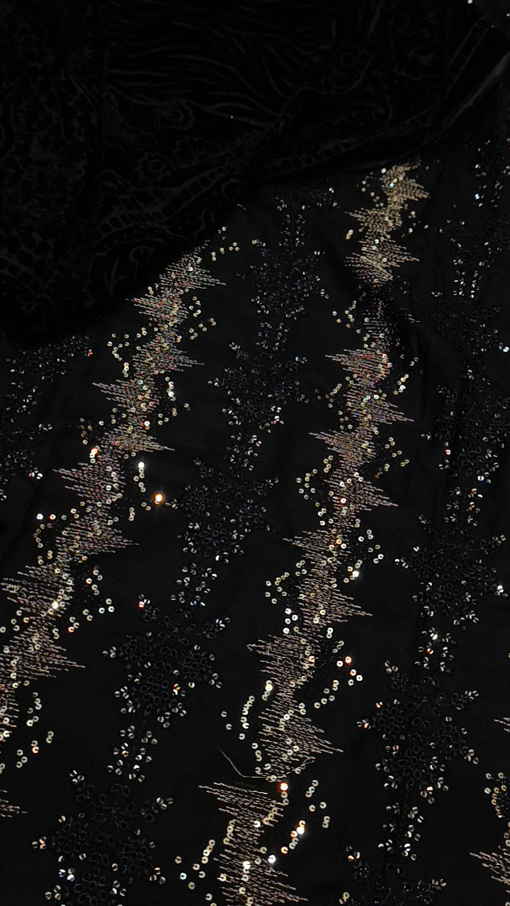 3pc Nusrat black  dhanak palachi shawl
