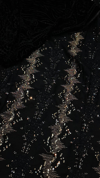 3pc Nusrat black  dhanak palachi shawl