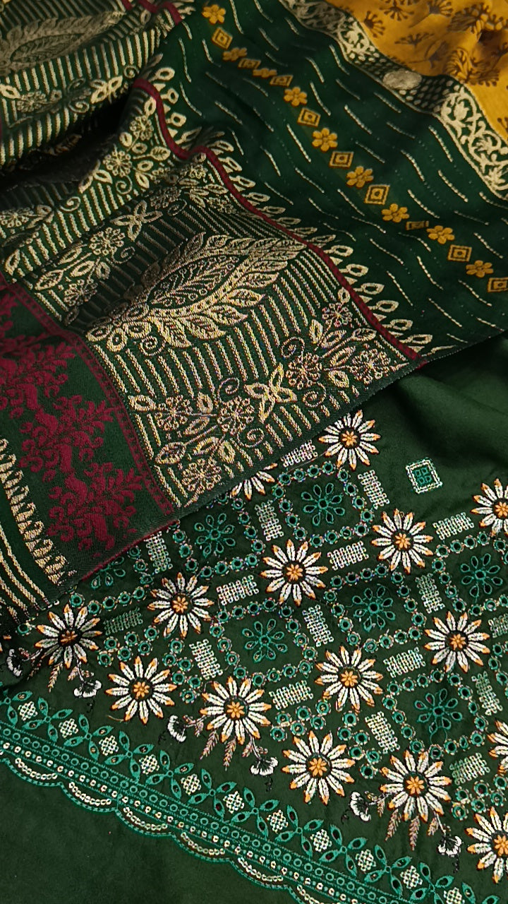 3pc square flowers green dhankh