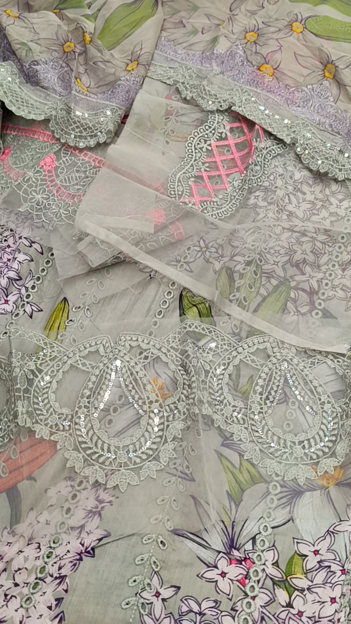 3pc chambeli grey lawn