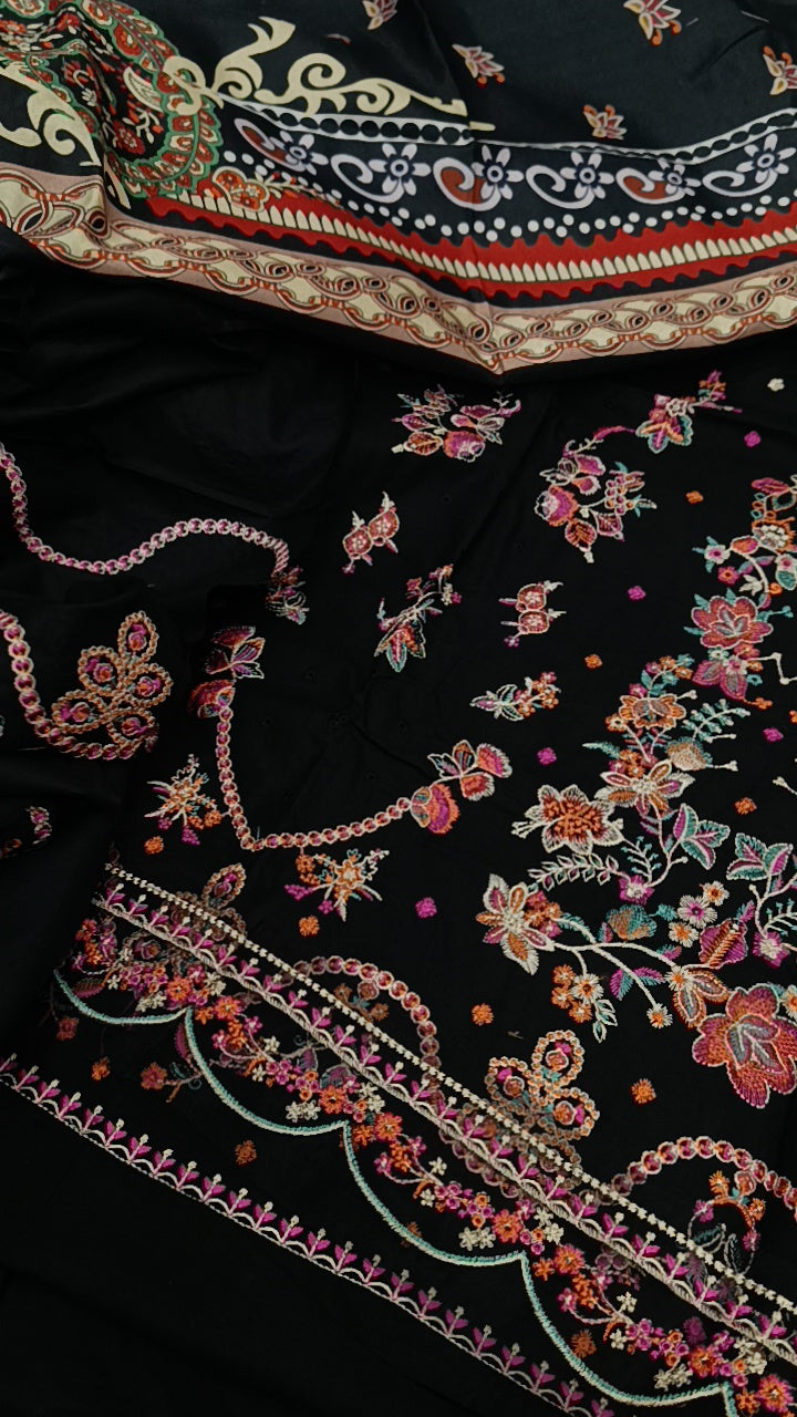 3pc momina black multi dhankh