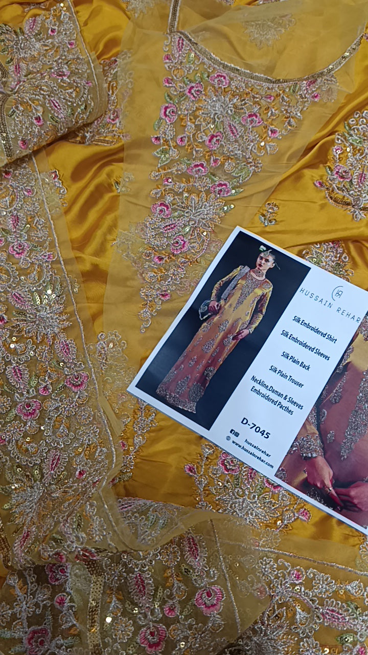 2pc Hussain rehar sandali yellow silk