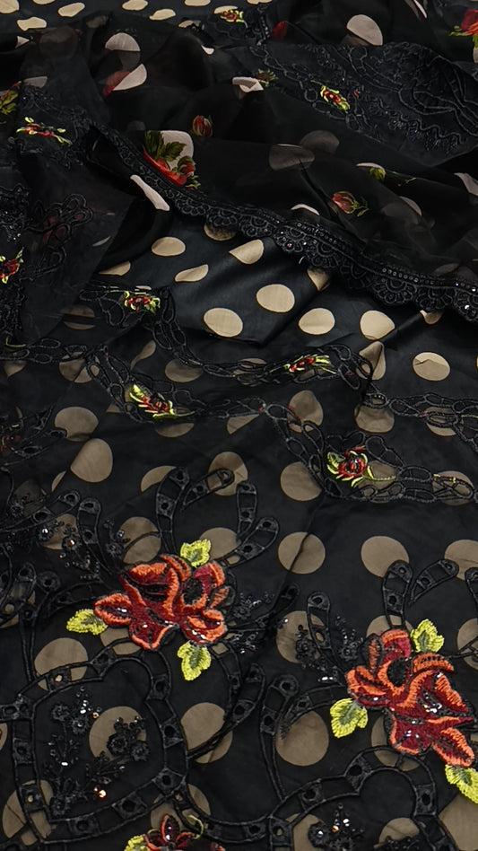 3pc noor polka black lawn