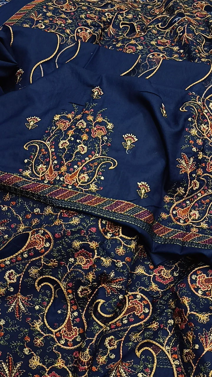 3pc applic bareez navy blue dhankh