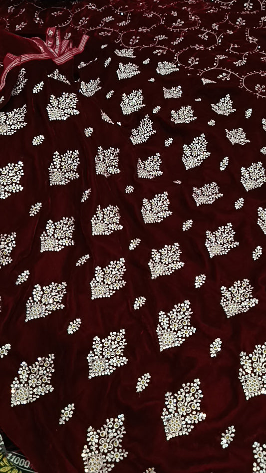 3pc Cardi maroon valvet