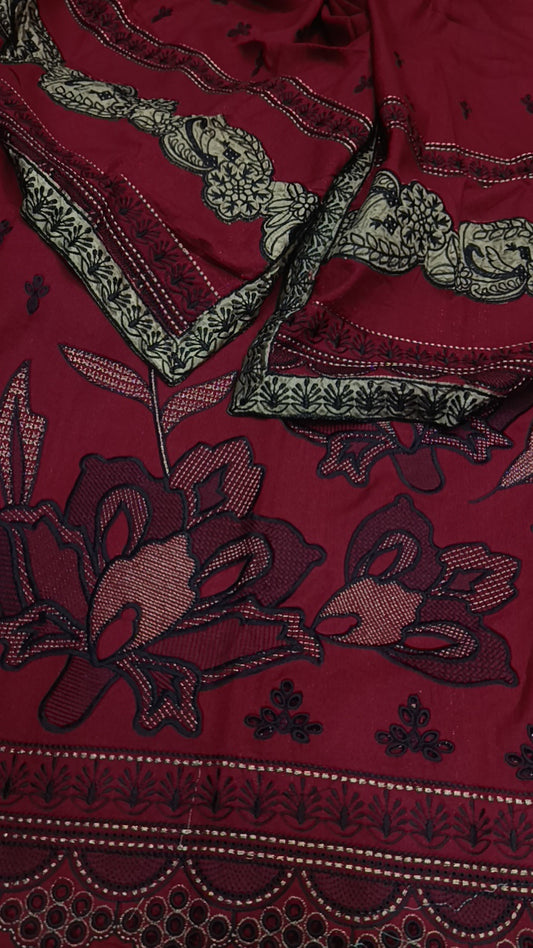 3pc nafisa maroon dhanak