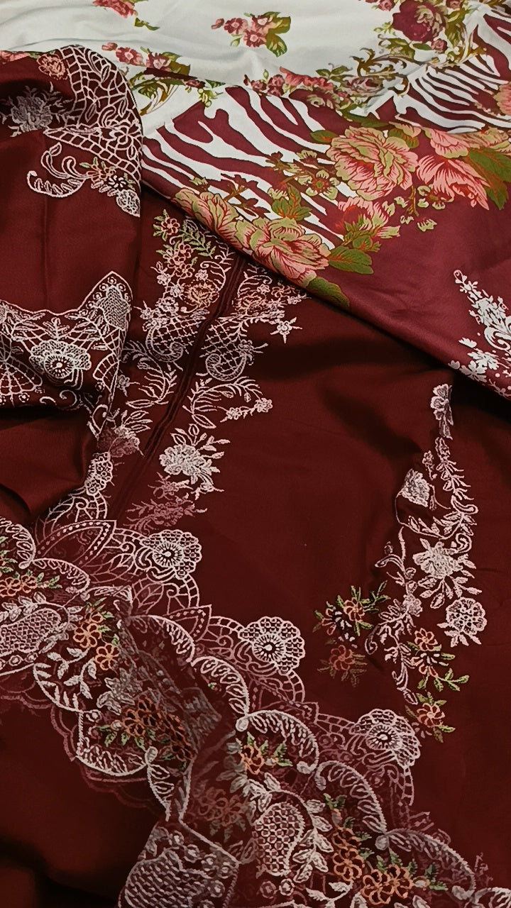 3pc mehroon sultana dhankh