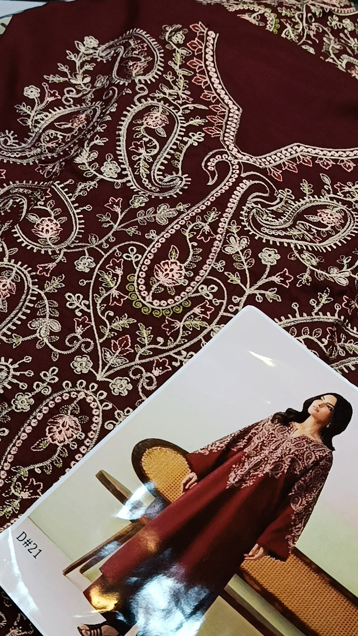 2pc Zara shahjahan mehroon pop dhankh